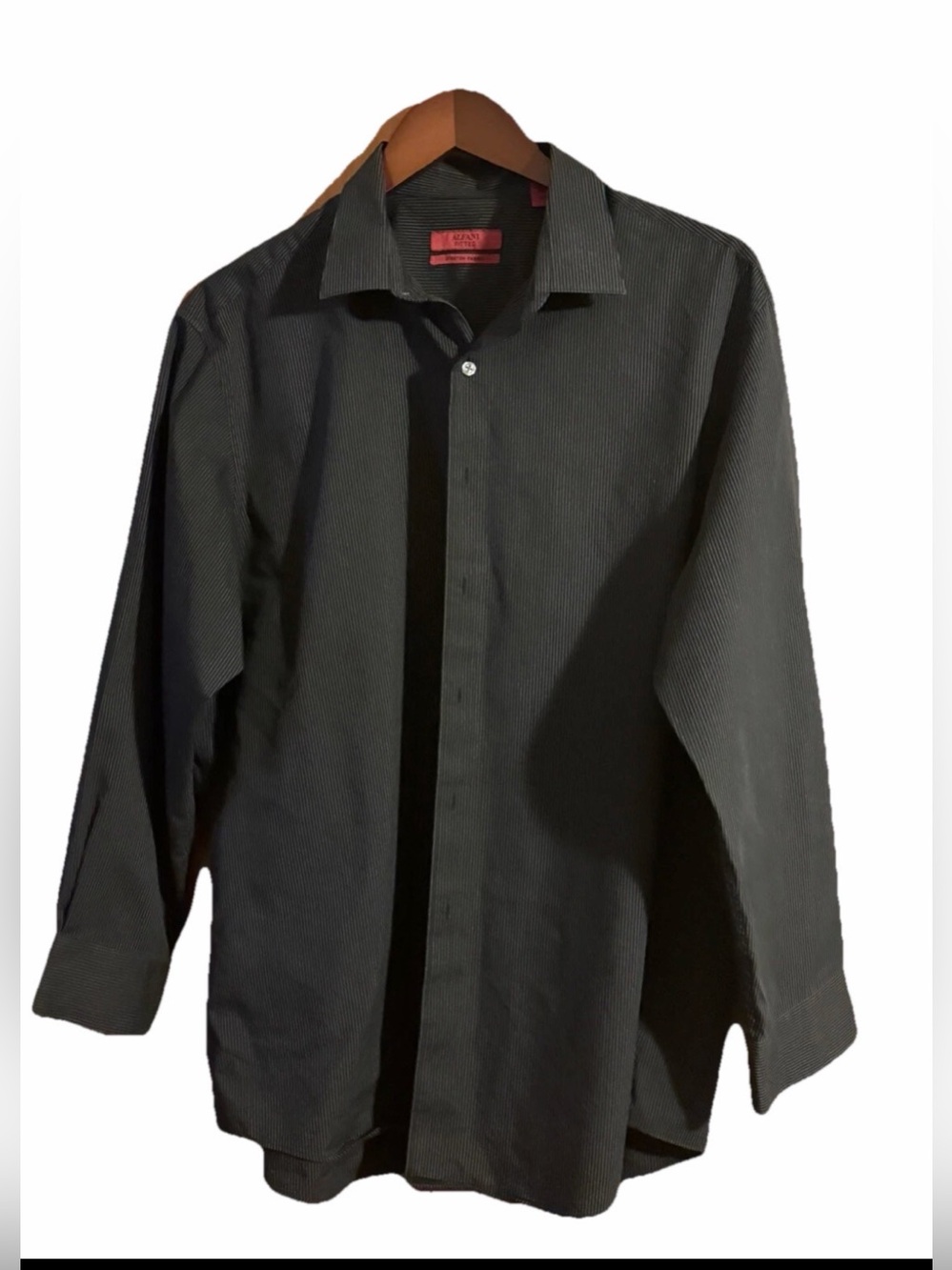 Alfani Men's Black Fitted Stripe Dress Shirt Black size 17 32-33 XL.